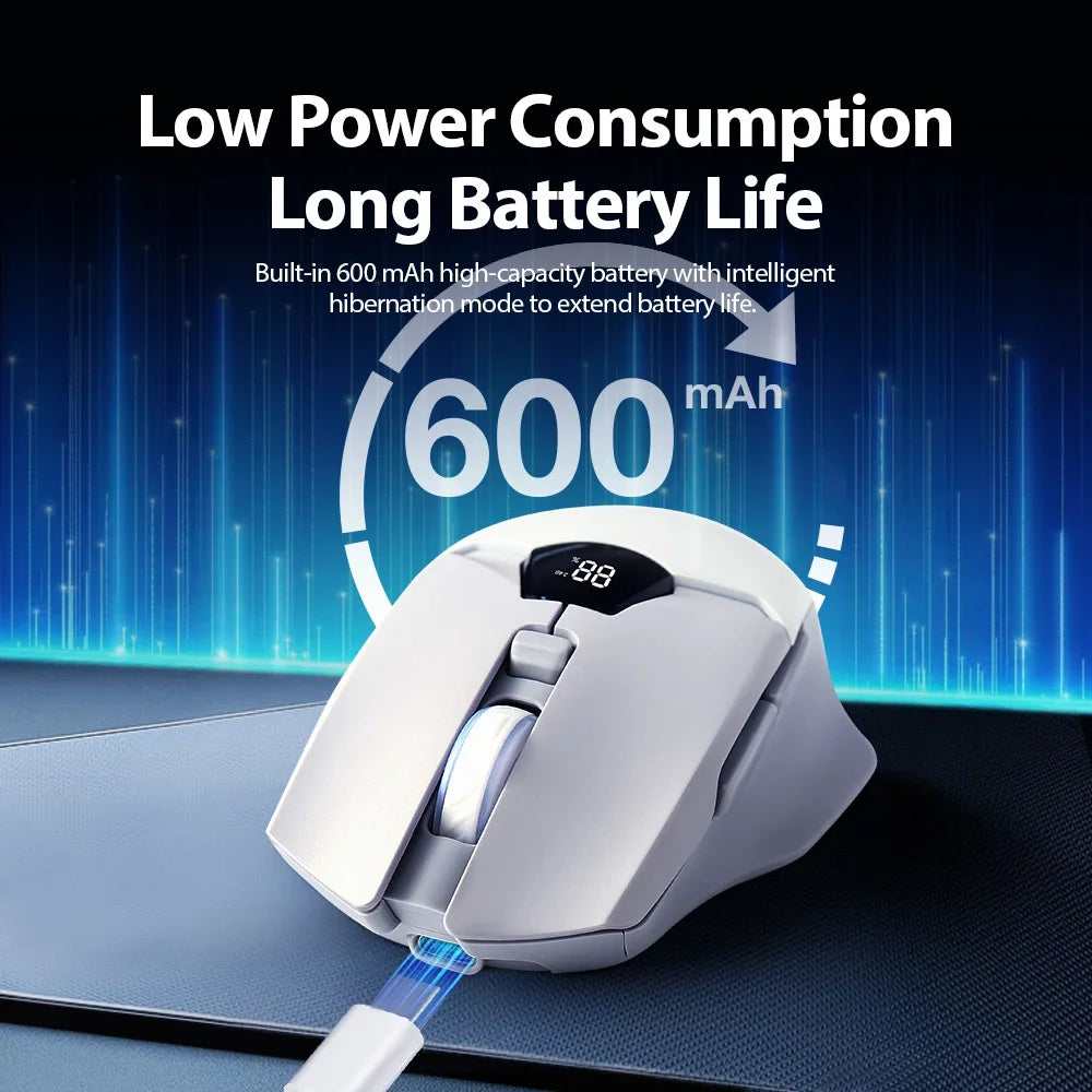 RESAUDGINE Ergonomic Wireless Mouse - Bluetooth 2.4G Rechargeable Gaming Mouse Upgrade your setup with the RESAUDGINE wireless gaming mouse. Enjoy 6 buttons, 20G acceleration, and dual-mode Bluetooth/2.4G connectivity. Perfe