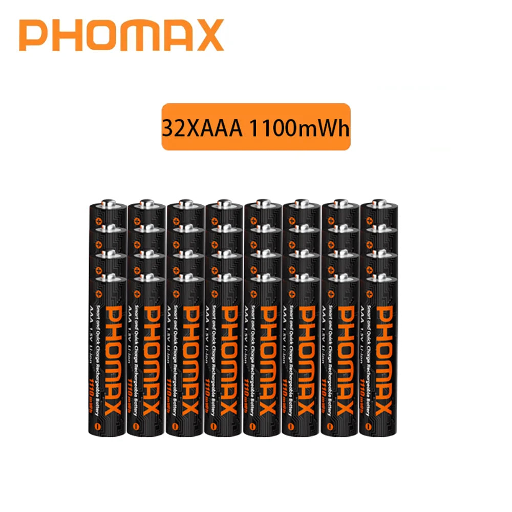 PHOMAX 1.5V Rechargeable Lithium Battery Charger Set | 4200mWh AA & 1110mWh AAA