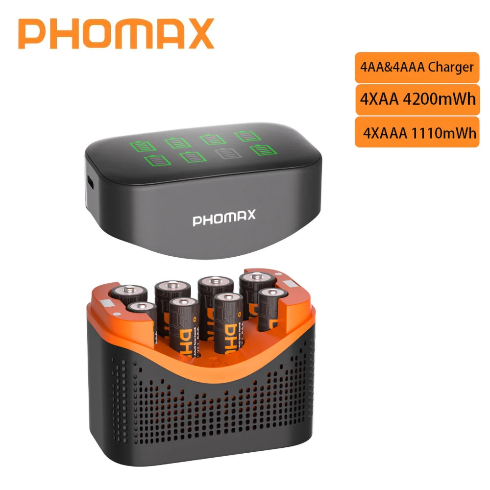 PHOMAX 1.5V Rechargeable Lithium Battery Charger Set | 4200mWh AA & 1110mWh AAA
