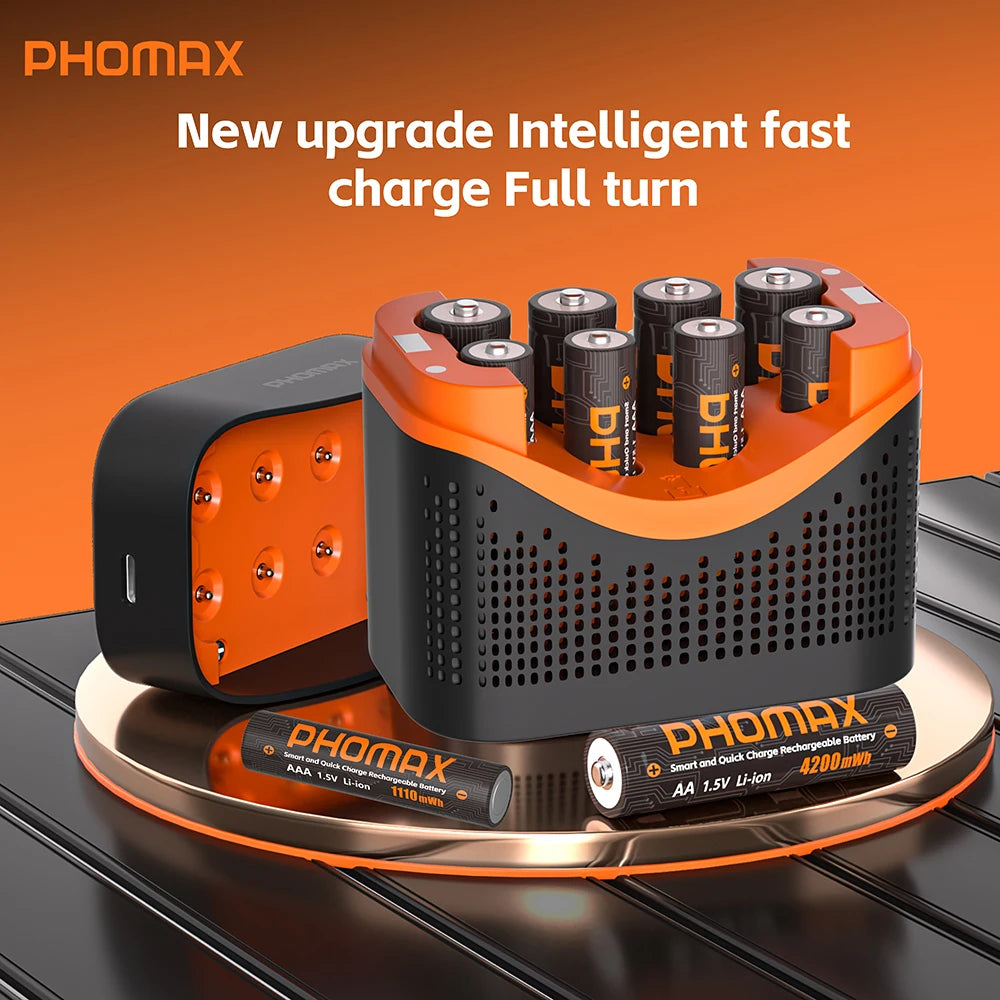PHOMAX 1.5V Rechargeable Lithium Battery Charger Set | 4200mWh AA & 1110mWh AAA