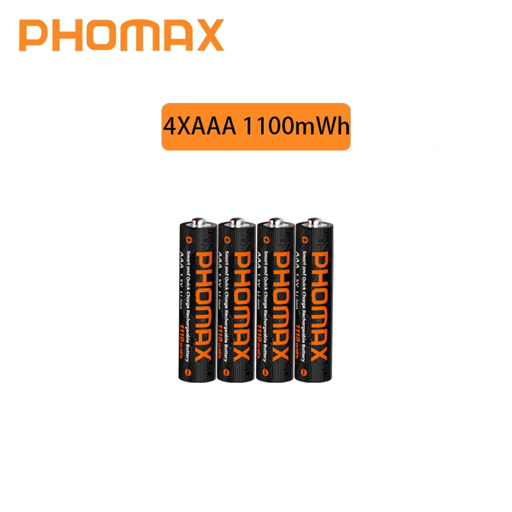 PHOMAX 1.5V Rechargeable Lithium Battery Charger Set | 4200mWh AA & 1110mWh AAA