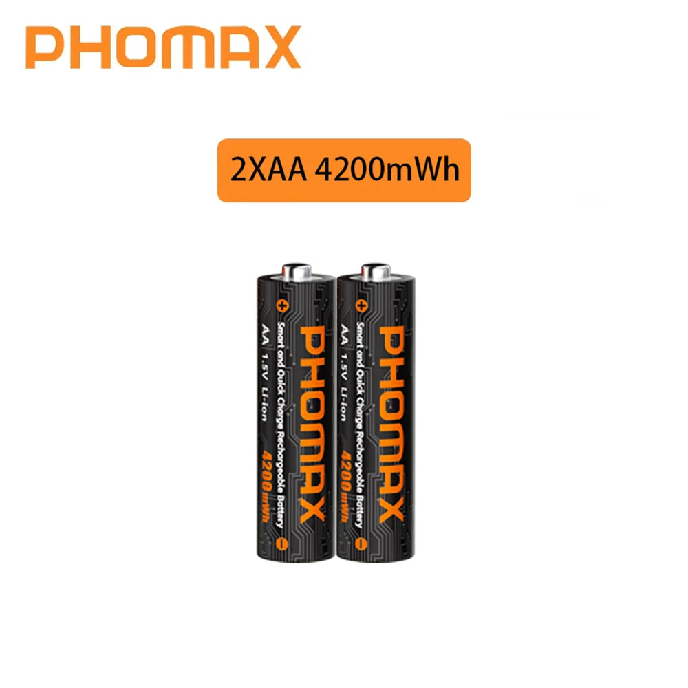 PHOMAX 1.5V Rechargeable Lithium Battery Charger Set | 4200mWh AA & 1110mWh AAA