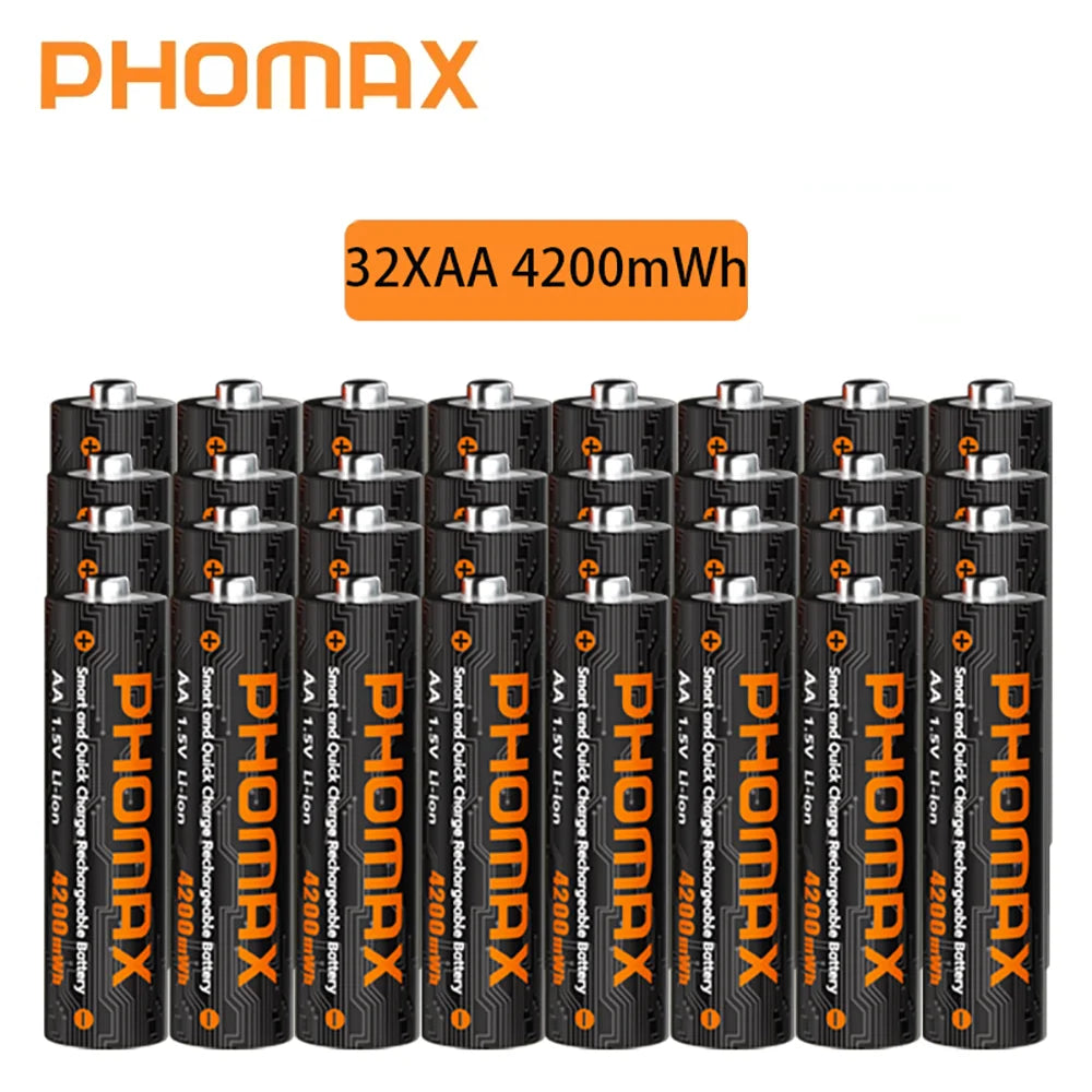 PHOMAX 1.5V Rechargeable Lithium Battery Charger Set | 4200mWh AA & 1110mWh AAA