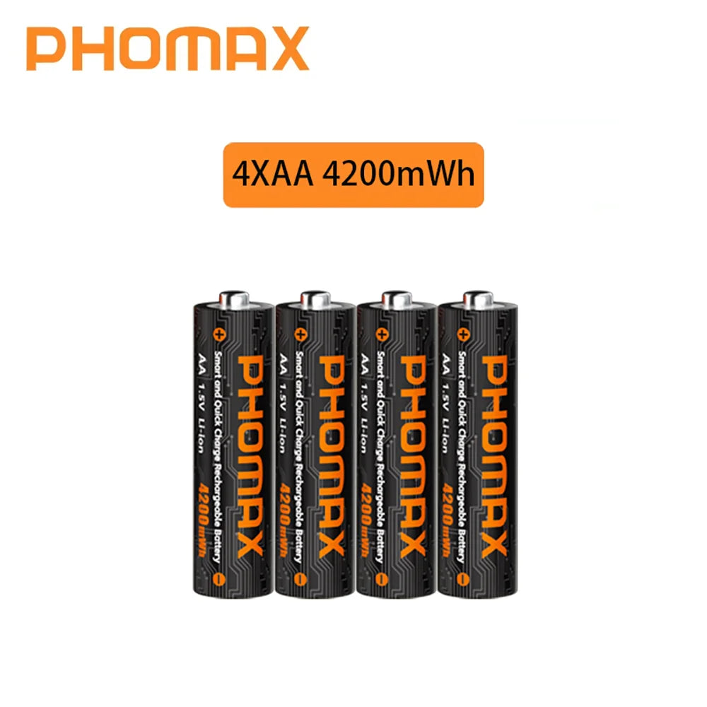 PHOMAX 1.5V Rechargeable Lithium Battery Charger Set | 4200mWh AA & 1110mWh AAA