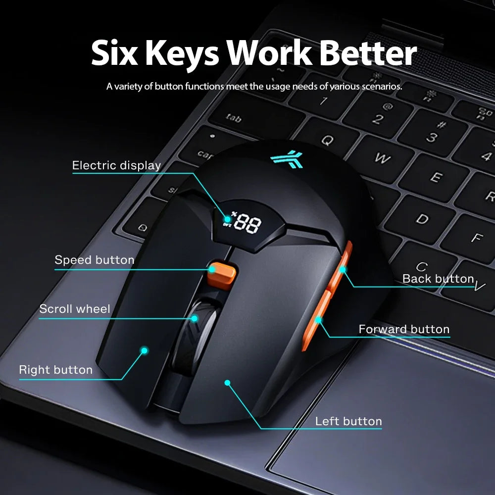 RESAUDGINE Ergonomic Wireless Mouse - Bluetooth 2.4G Rechargeable Gaming Mouse Upgrade your setup with the RESAUDGINE wireless gaming mouse. Enjoy 6 buttons, 20G acceleration, and dual-mode Bluetooth/2.4G connectivity. Perfe
