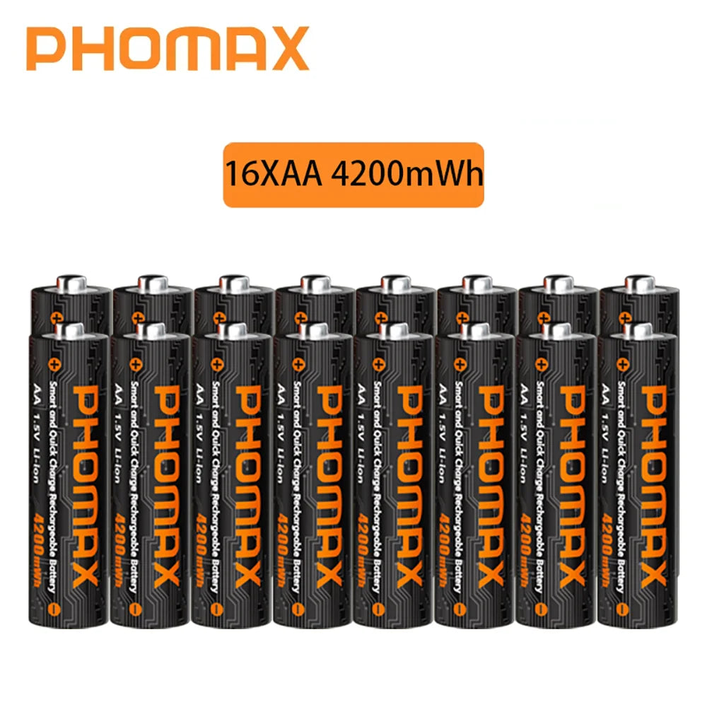 PHOMAX 1.5V Rechargeable Lithium Battery Charger Set | 4200mWh AA & 1110mWh AAA