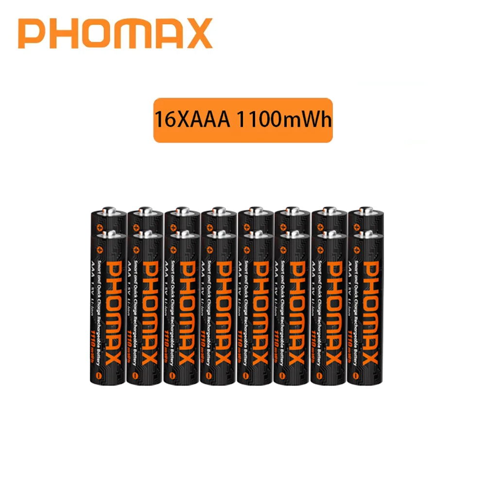 PHOMAX 1.5V Rechargeable Lithium Battery Charger Set | 4200mWh AA & 1110mWh AAA