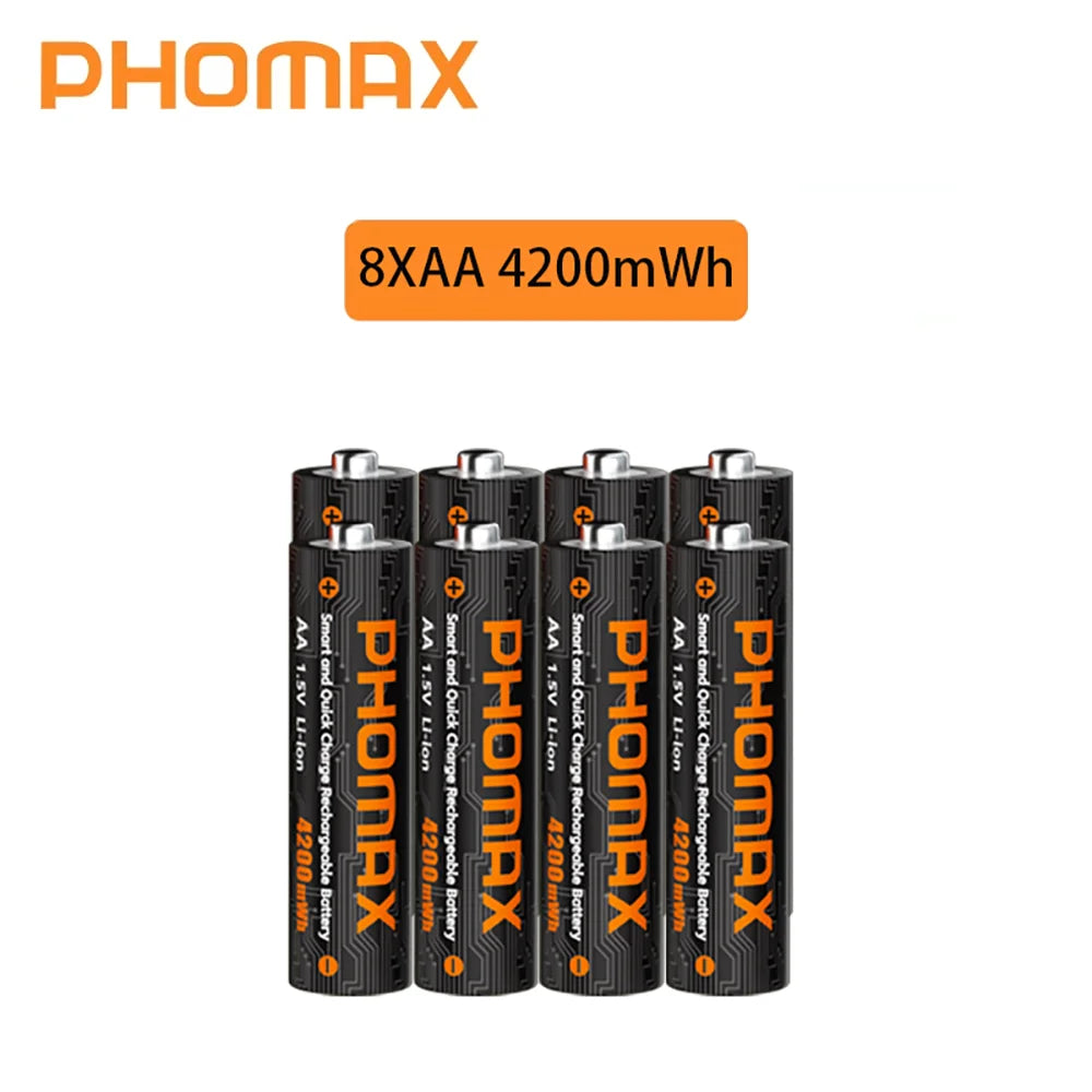 PHOMAX 1.5V Rechargeable Lithium Battery Charger Set | 4200mWh AA & 1110mWh AAA