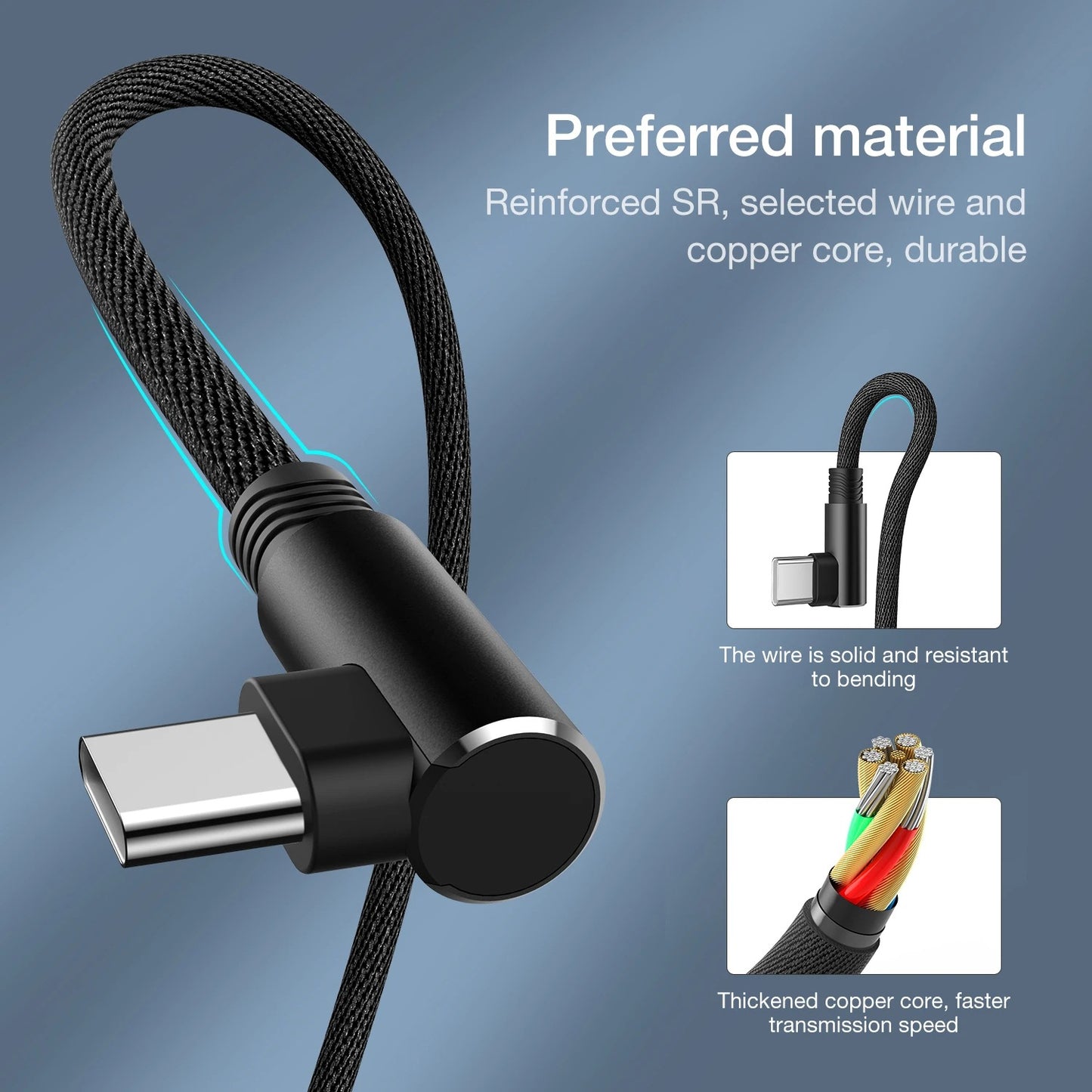 90� Fast Charging Braided Charging Cable (USB-C / Lightning / Micro USB)
