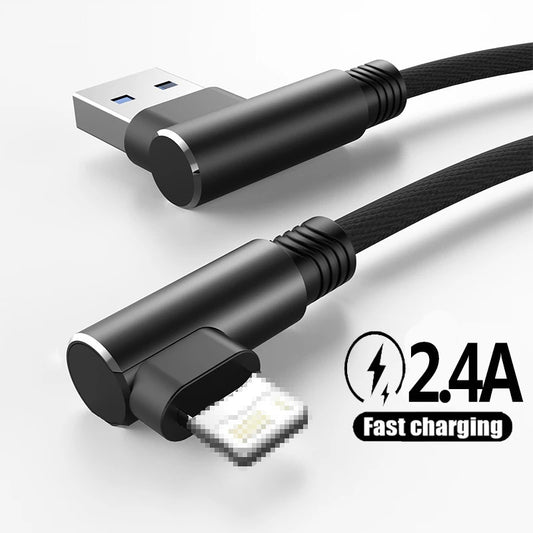 90� Fast Charging Braided Charging Cable (USB-C / Lightning / Micro USB)